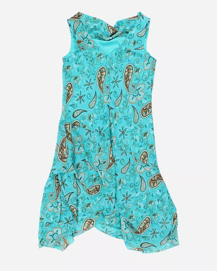 00s Jessica Floral Blue Cowl Neck Dress - L