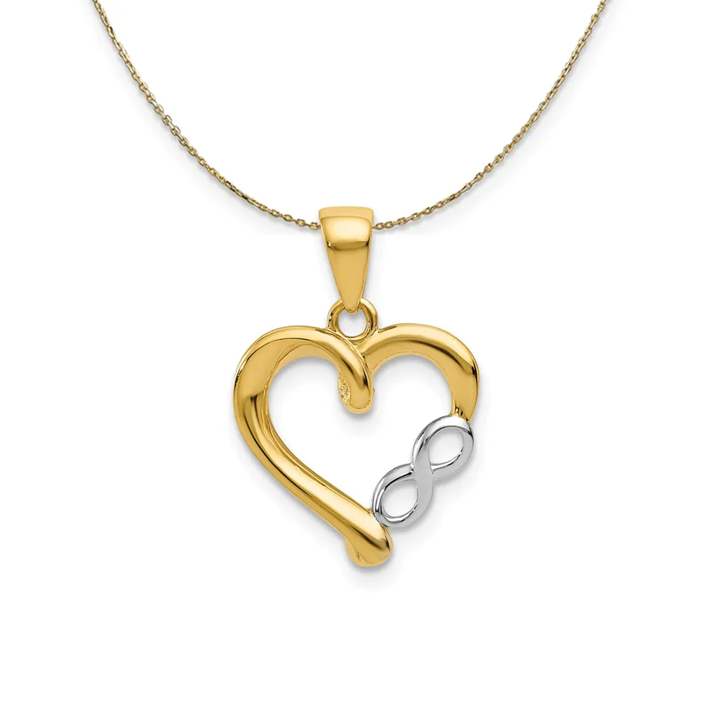 14k Yellow Gold and Rhodium Infinity Heart Necklace