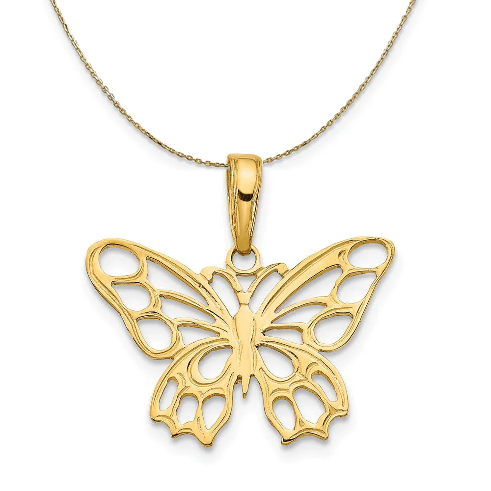 14k Yellow Gold Cutout Butterfly Flat Back Necklace