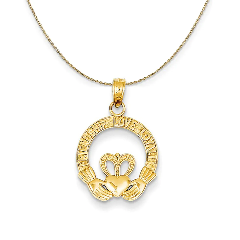 14k Yellow Gold Friendship Love Loyalty Claddagh Necklace