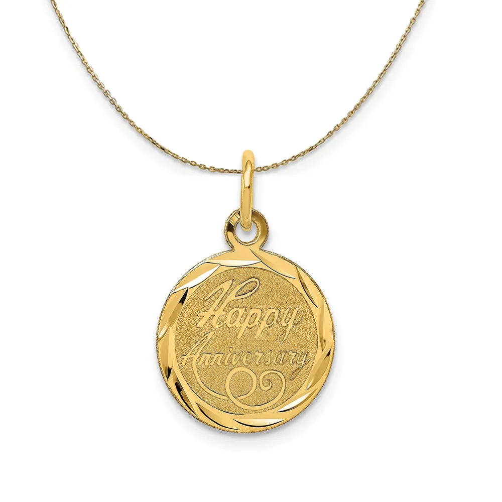 14k Yellow Gold Happy Anniversary Circle Necklace