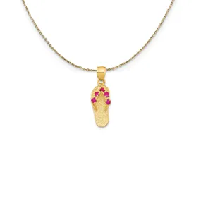 14k Yellow Gold January CZ Birthstone Flip Flop Necklace