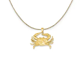 14k Yellow Gold Large Blue Crab Necklace