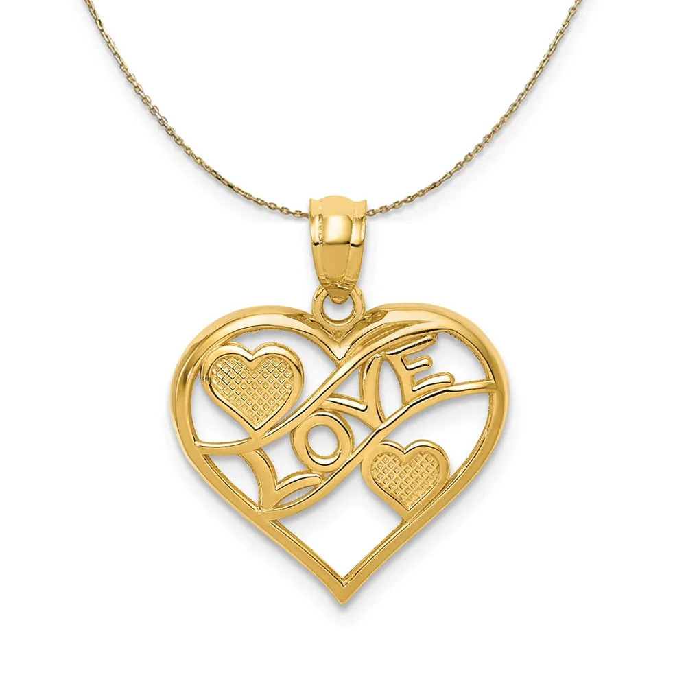 14k Yellow Gold Love and Hearts Necklace