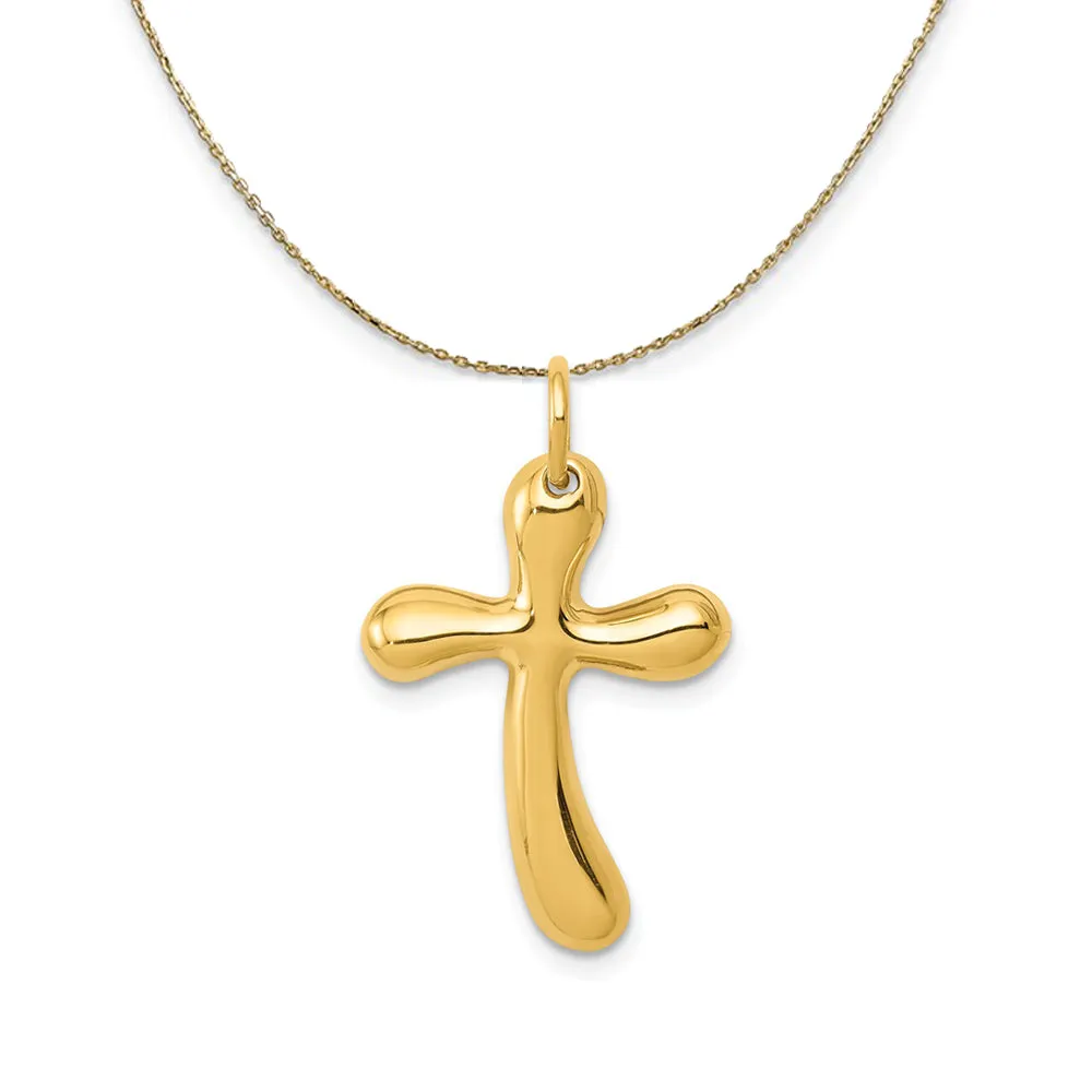 14k Yellow Gold Polished Freeform Cross Necklace