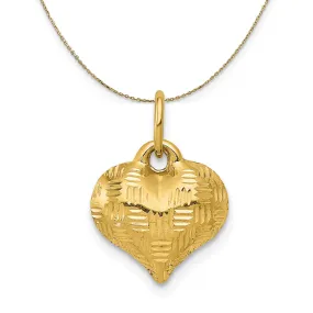 14k Yellow Gold Textured Puff Heart (6mm) Necklace