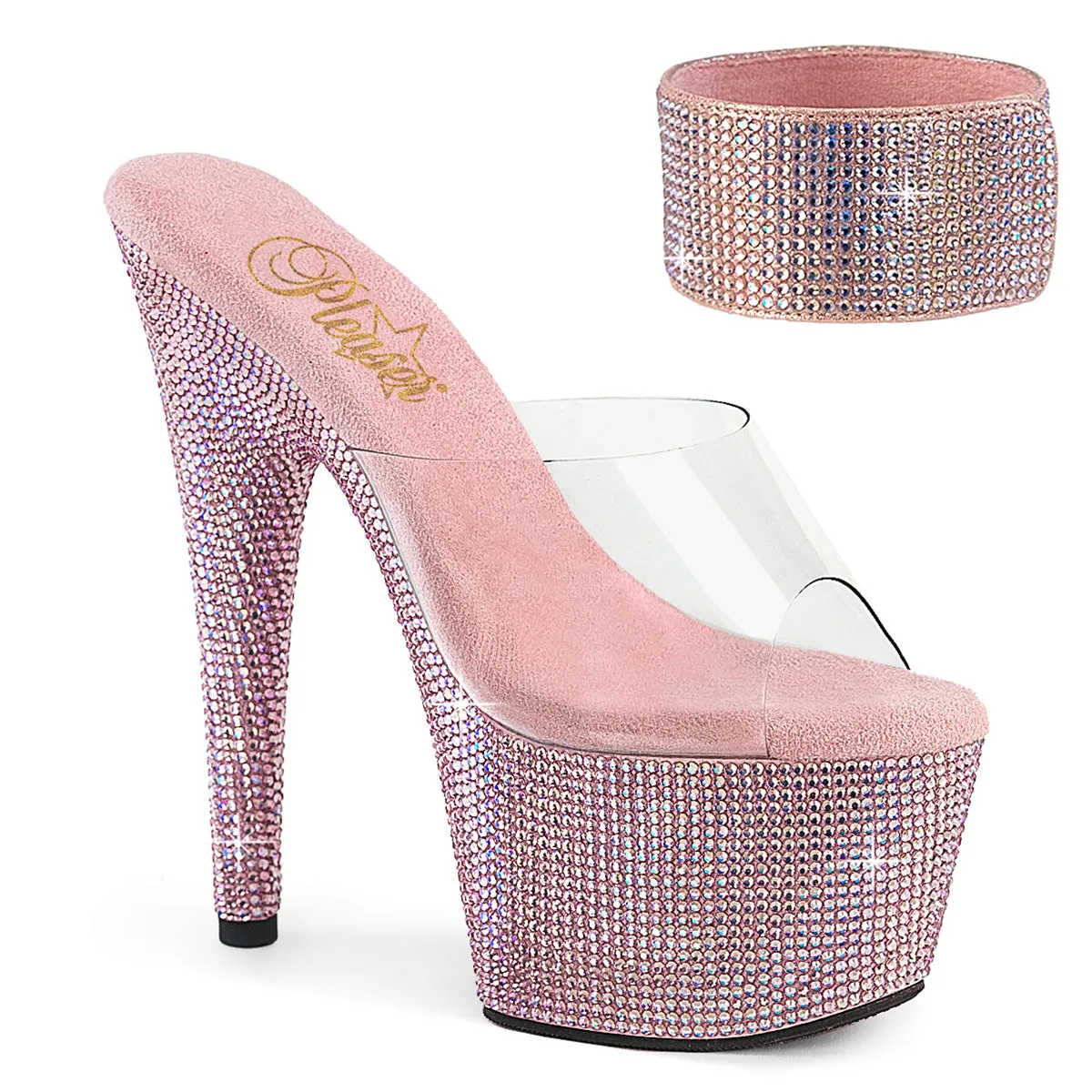 7 Inch Heel BEJEWELED-712RS Clear Baby Pink Rhinestone