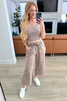 Acid Wash Wide Leg Sweatpants in Mocha