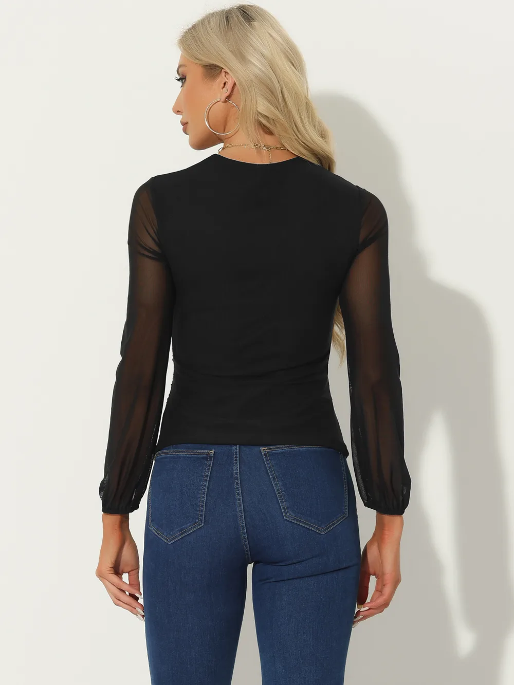 Allegra K- Ruched Mesh Wrap Tops