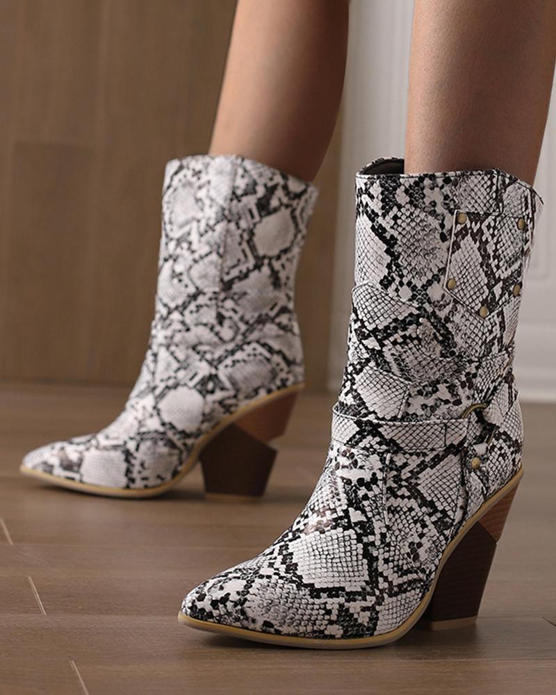 Animal Pattern Rivet Ankle Boots