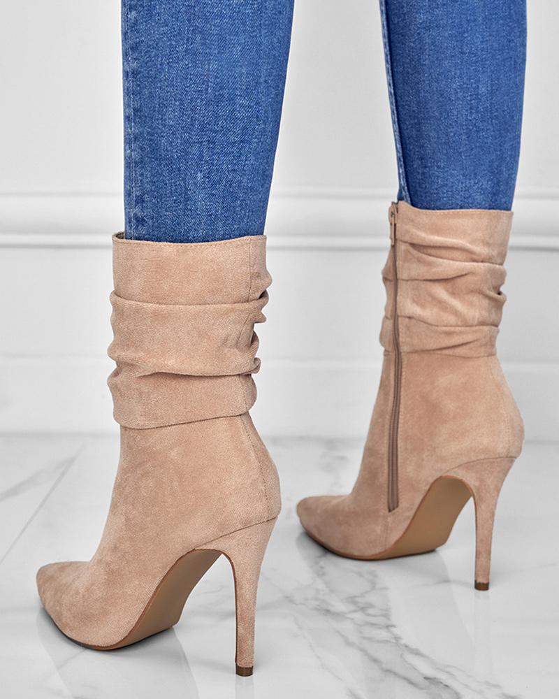 Artificial Suede Zipper Ankle Boots