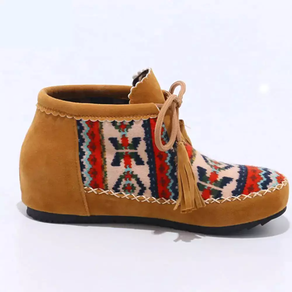 Ashore Shop Spring Autumn Fashion Large Size 34-43 Embroider Flock Lace Up Ankle Boots