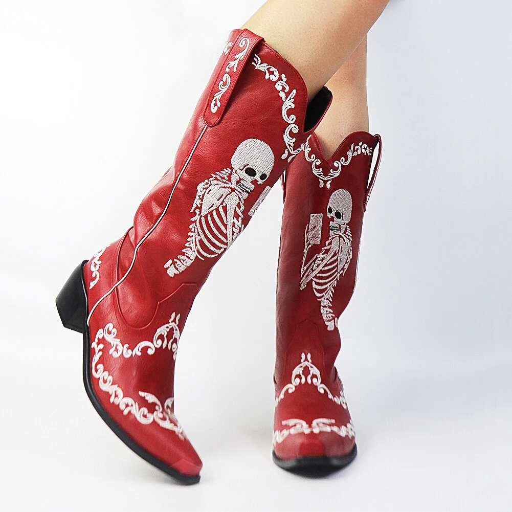 Ashore Western Shop 2023 Cowgirl Boots Fashion Skull Embroidery Western Boots