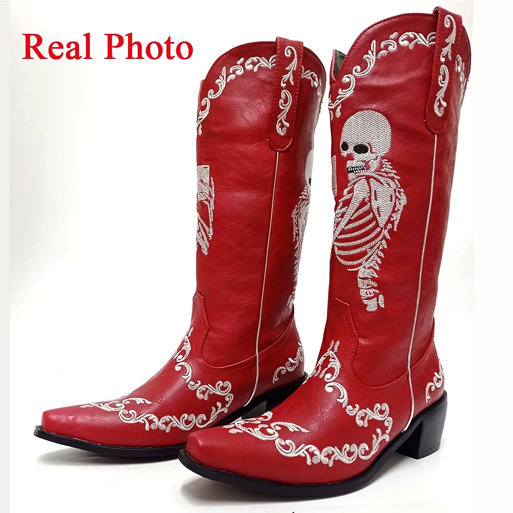 Ashore Western Shop 2023 Cowgirl Boots Fashion Skull Embroidery Western Boots