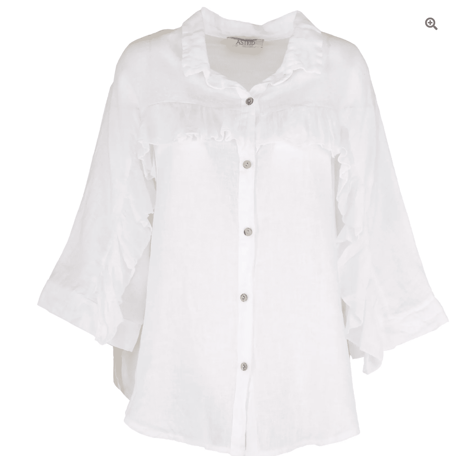 Astrid Italy Hampton Ruffle Detail Linen Blouse in White