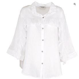 Astrid Italy Hampton Ruffle Detail Linen Blouse in White