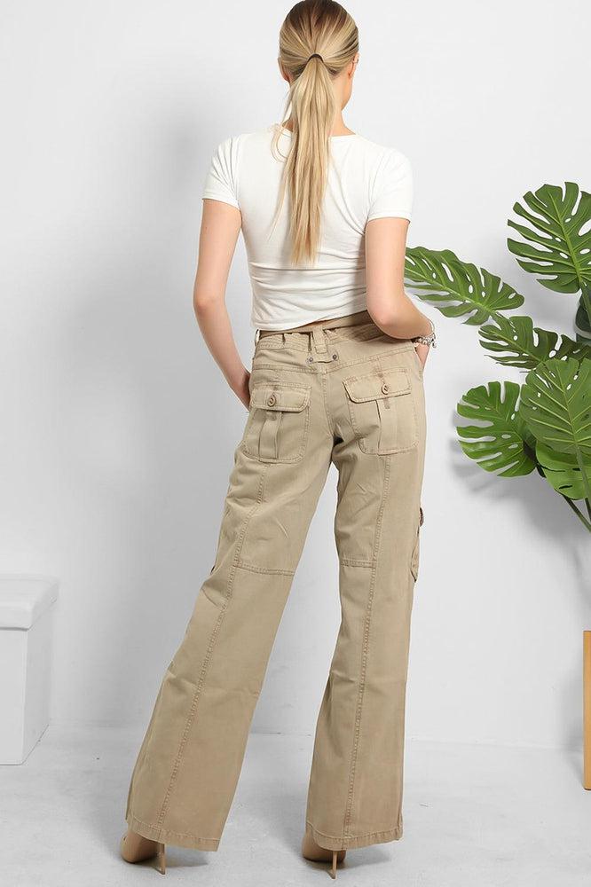 Belted Waistband Utility Pockets Cargo Trousers