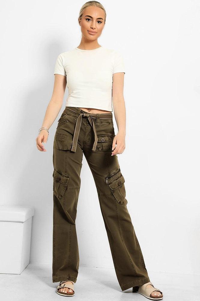 Belted Waistband Utility Pockets Cargo Trousers