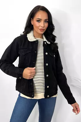 Black Vegan Shearling Denim Jacket