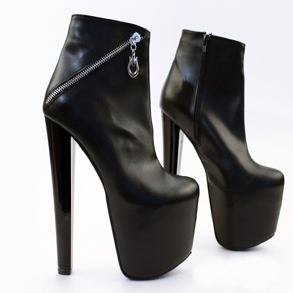 Black Zipper Detail Ankle Platform Boots