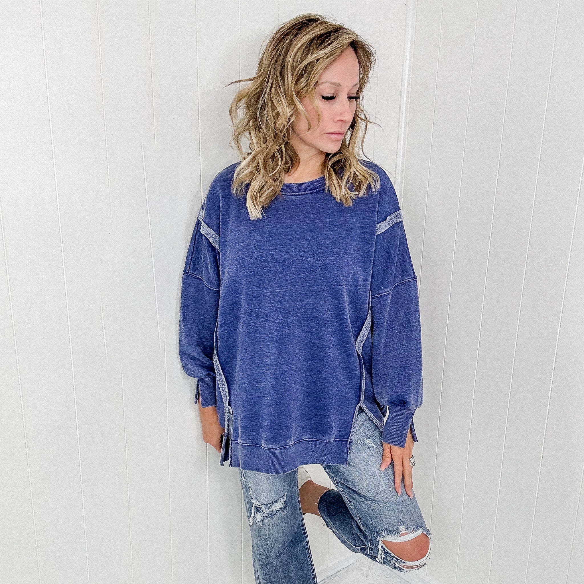 Blakeley Blue Oversized Classic Crew Pullover