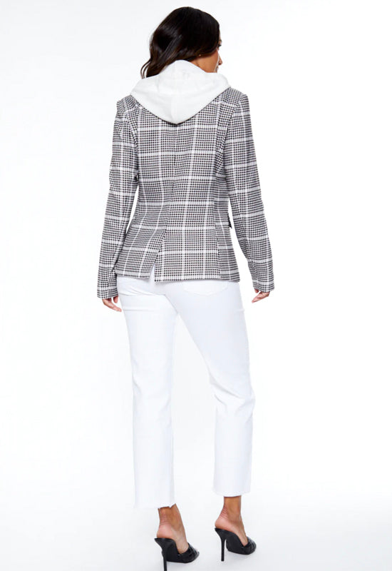 Blue Revival - Hooded Helen Blazer Houndstooth & White