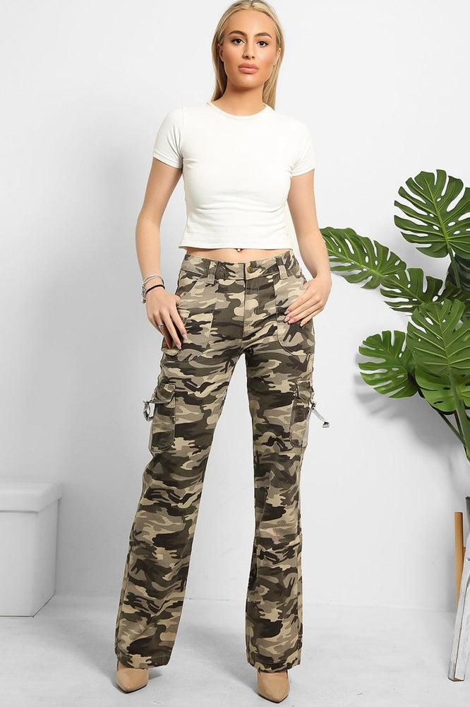 Camouflage Print Denim Cargo Trousers