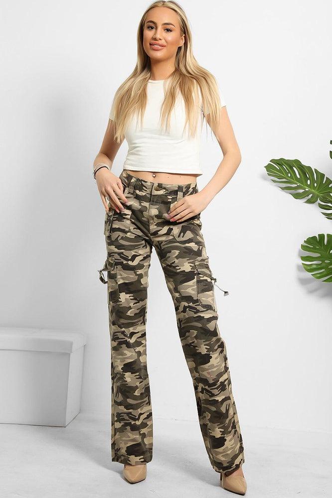 Camouflage Print Denim Cargo Trousers