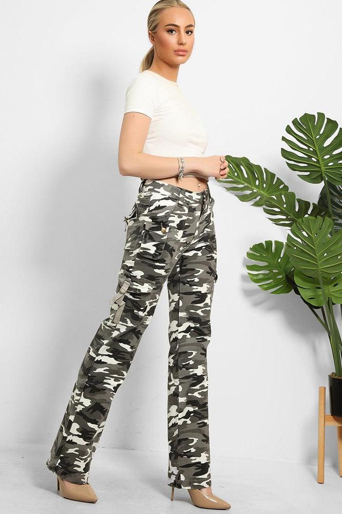 Camouflage Print Denim Cargo Trousers