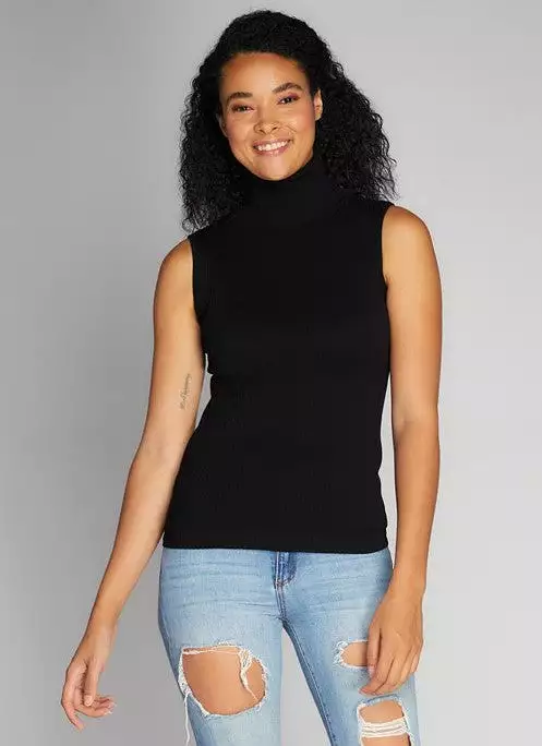 C'EST MOI Seamless Rib Sleeveless Turtleneck Top