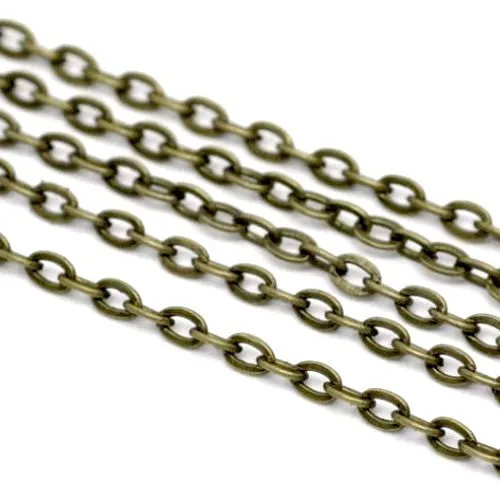 Chain, Iron, Cable Chain, Open Link, Flat, Oval, Antique Bronze, 3x2mm