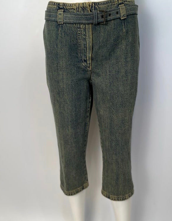 Chanel 00A 2000 Fall Capri Jeans Pants w Chanel Denim Belt FR 40 US 6