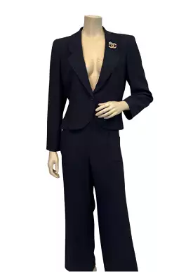 Chanel 02C 2002 Cruise Dark Navy Pants Jacket Suit Set FR 42 US 6/8