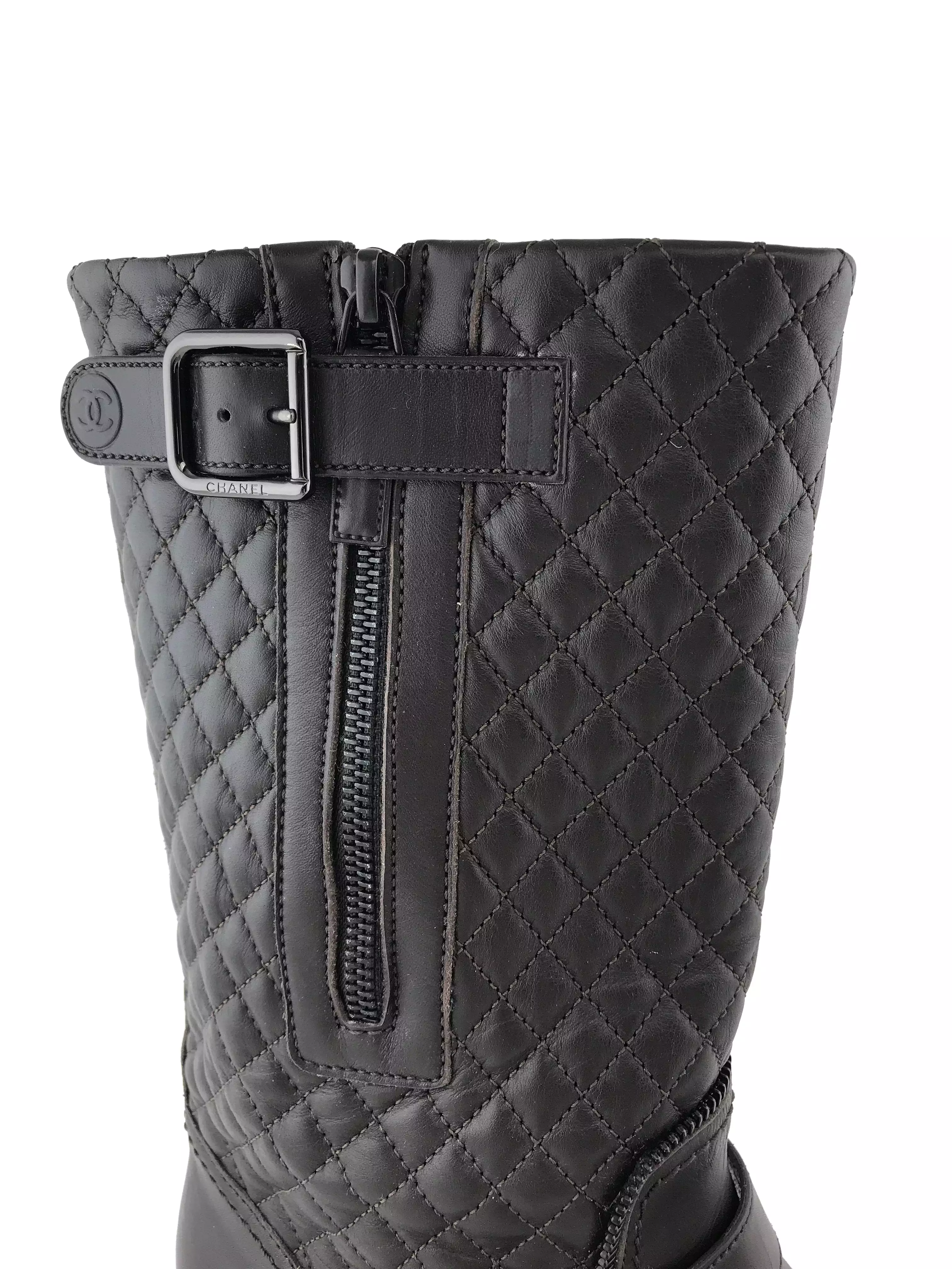 Chanel Quilted Leather Mid Calf Boots Size 9