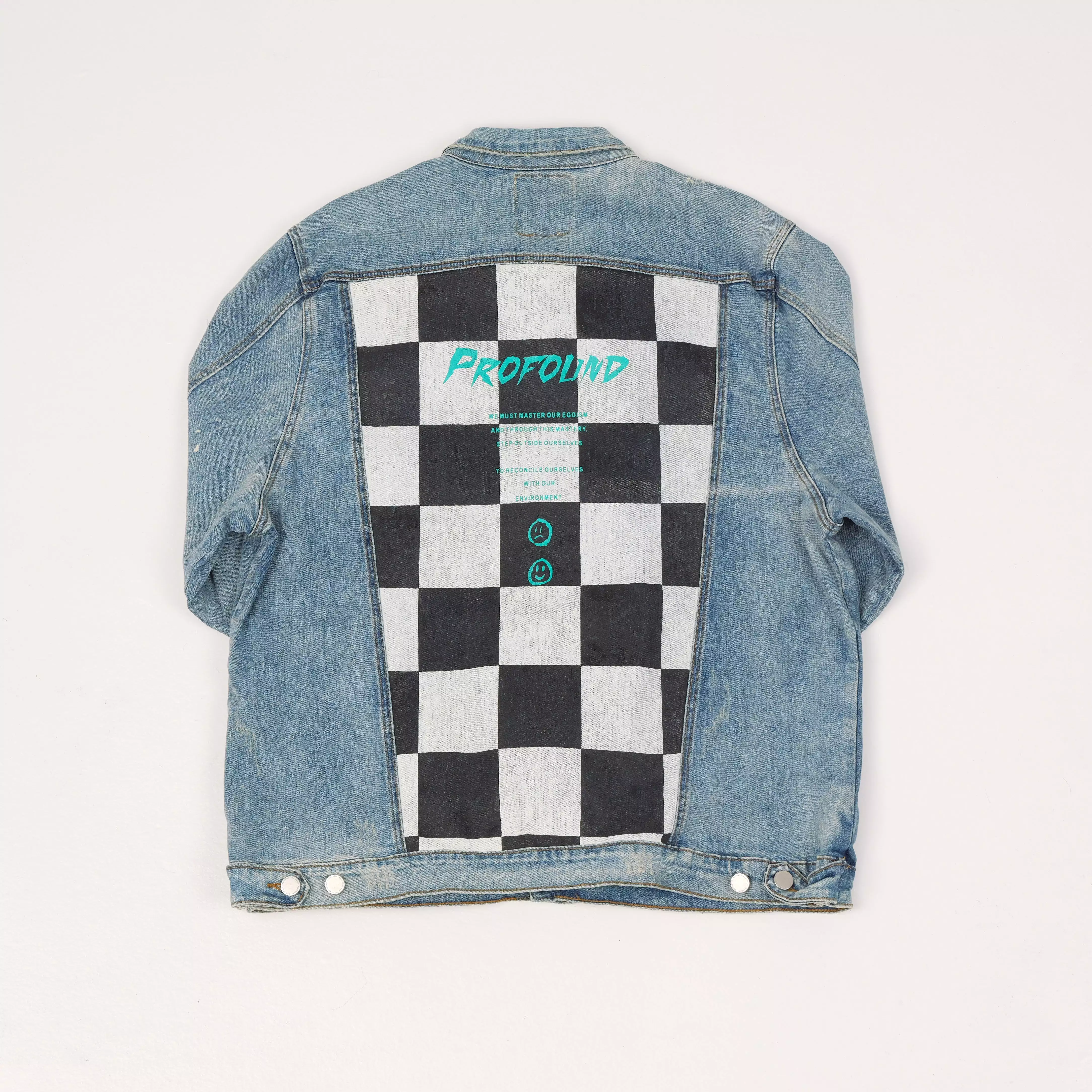 CHECKERED DENIM JACKET LIGHT WASH