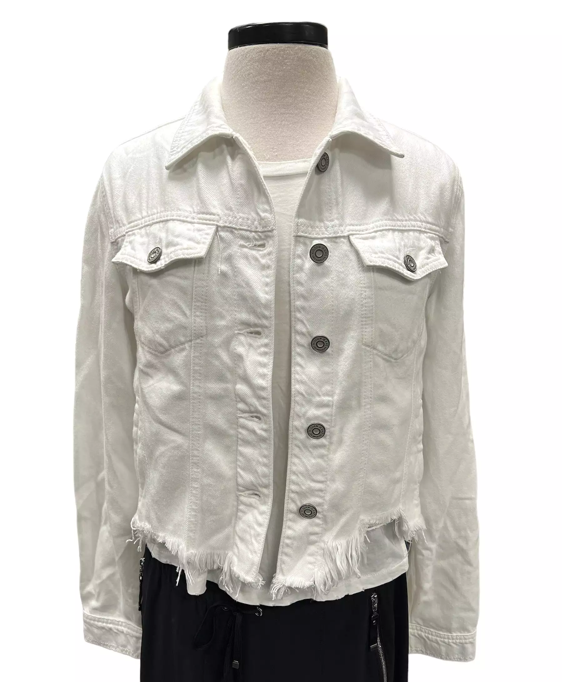 Collab322 White Denim Jacket with Raw Bottom Edge