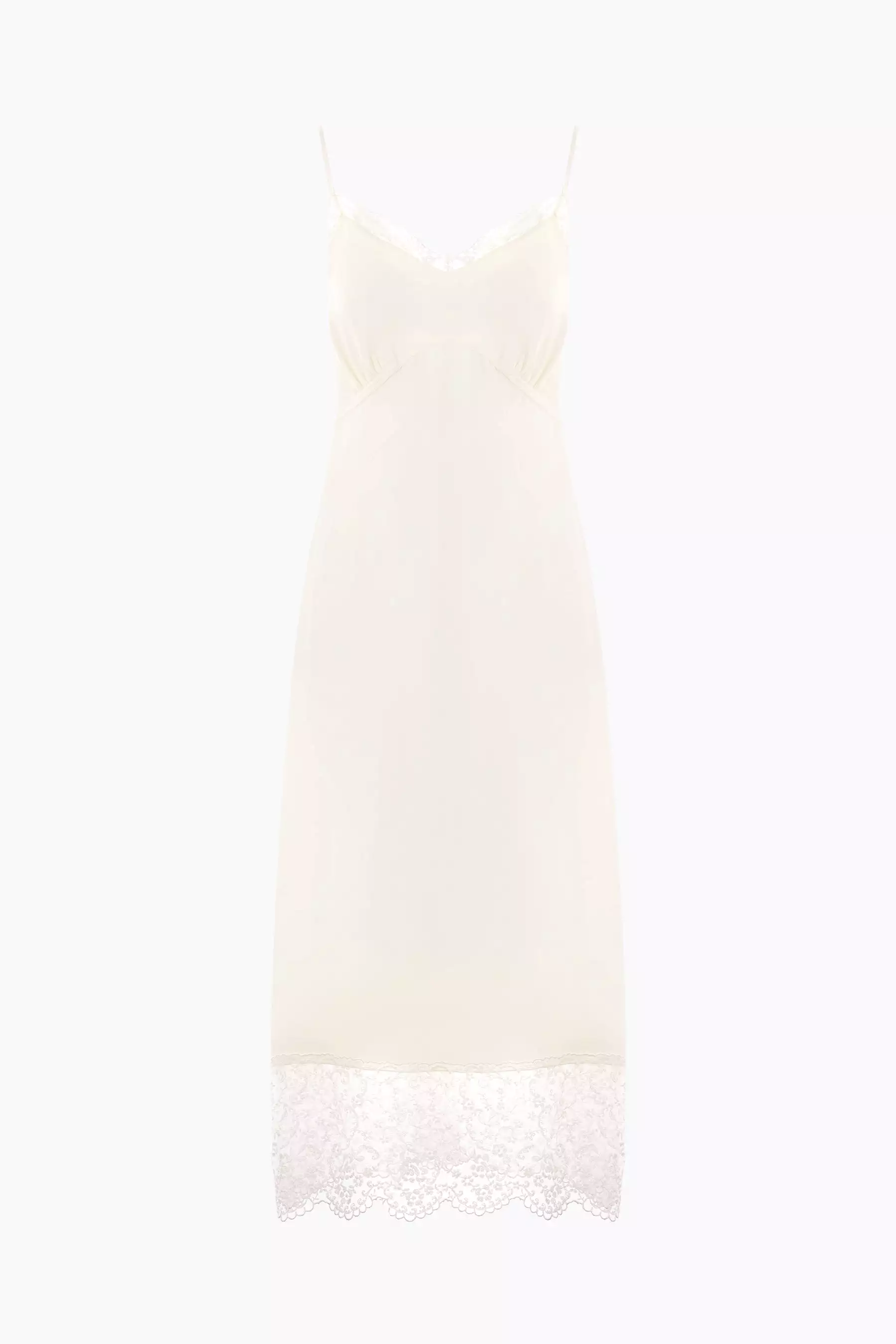 crepe de chine slip dress with lace trims