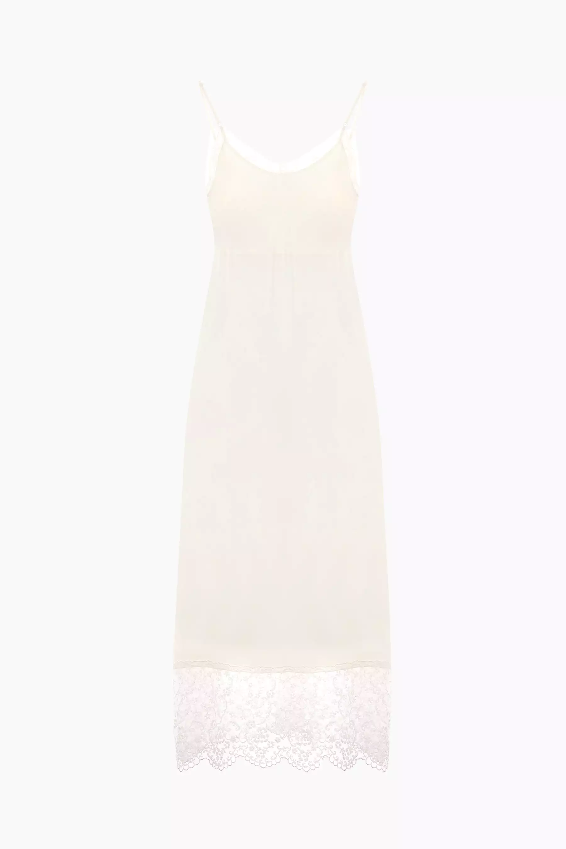 crepe de chine slip dress with lace trims