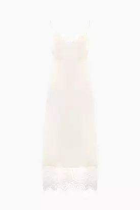 crepe de chine slip dress with lace trims