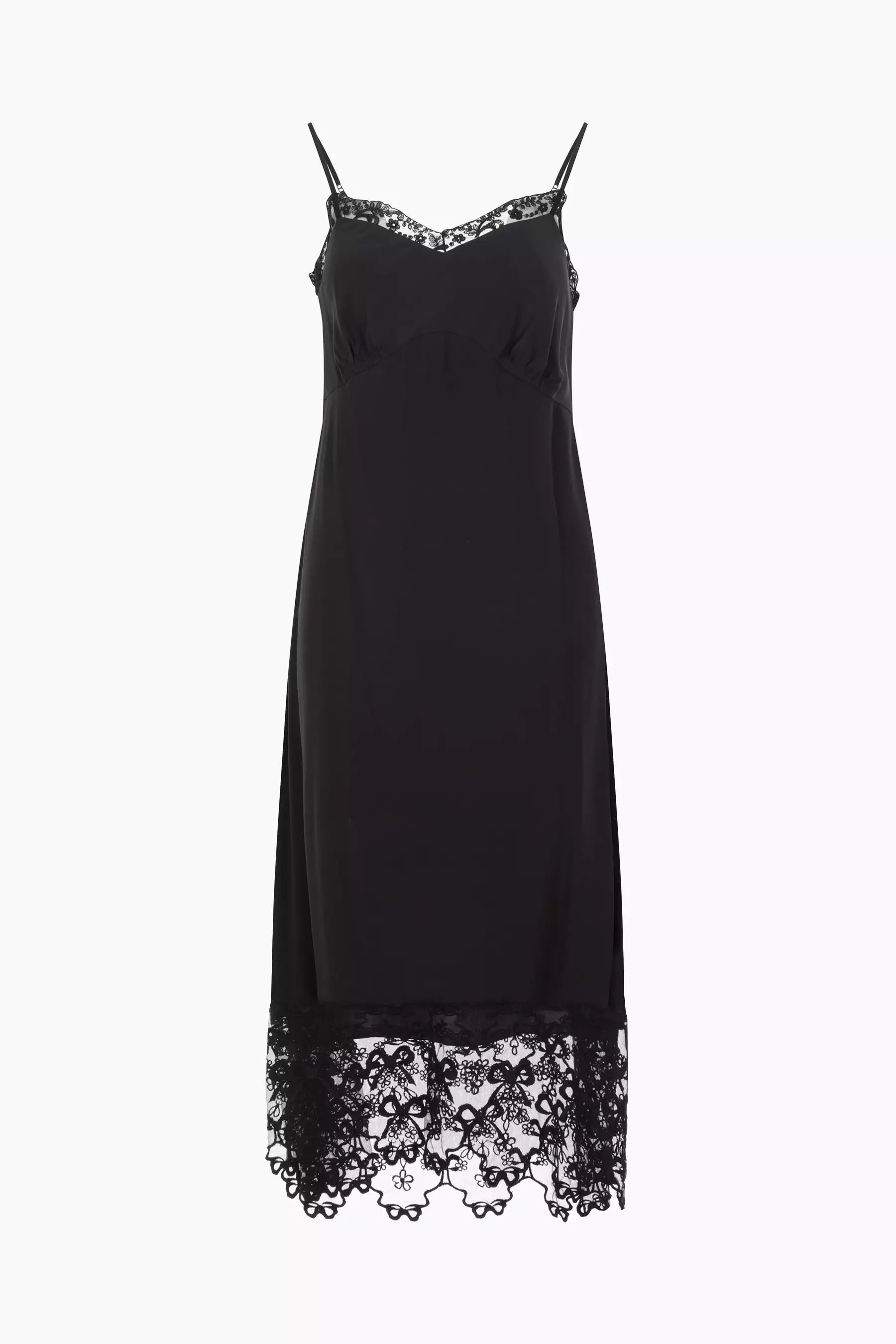 crepe de chine slip dress with lace trims