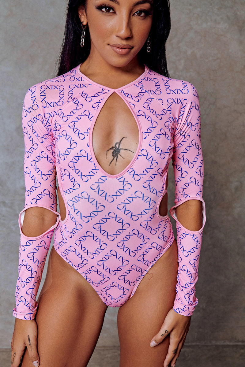 CXIX 119 Plunge Bodysuit - Pink Print