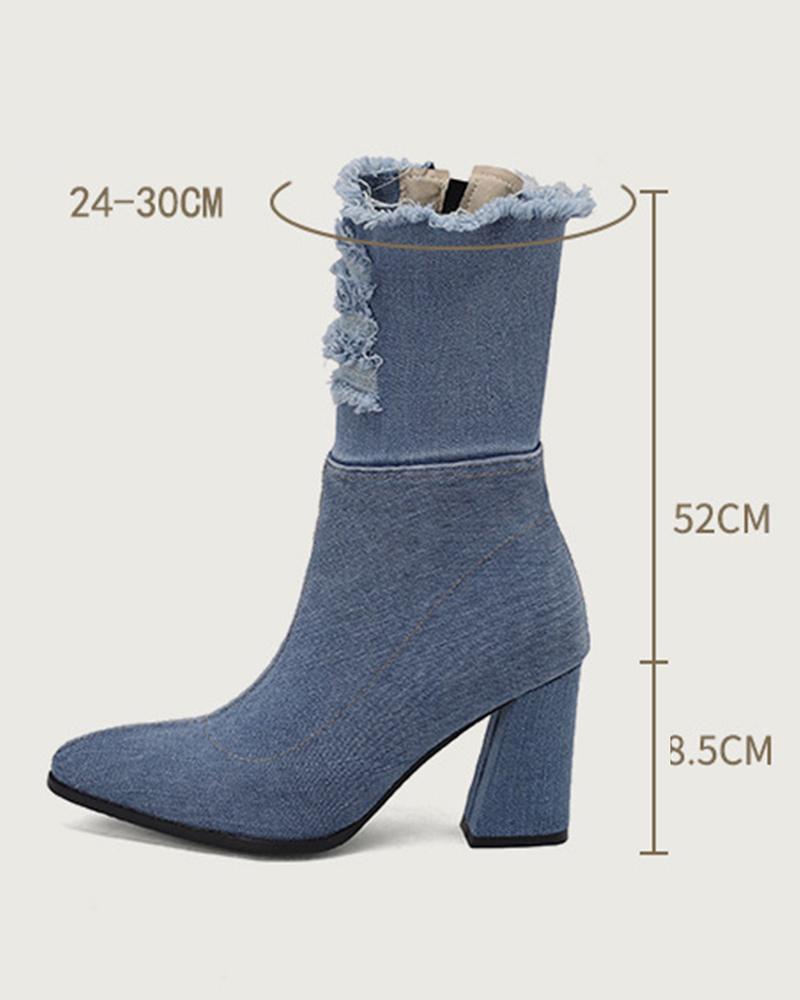 Denim Zipper Ankle Boots