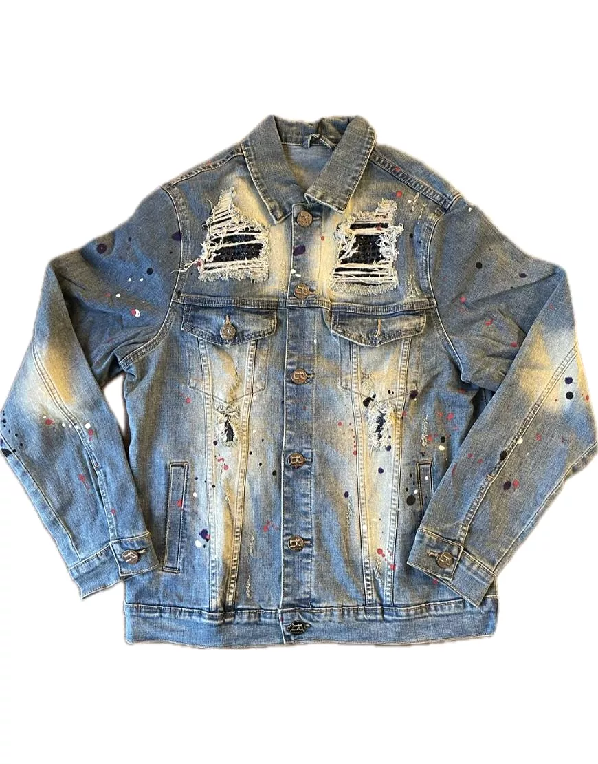 Distressed Denim Jacket  Stretchable