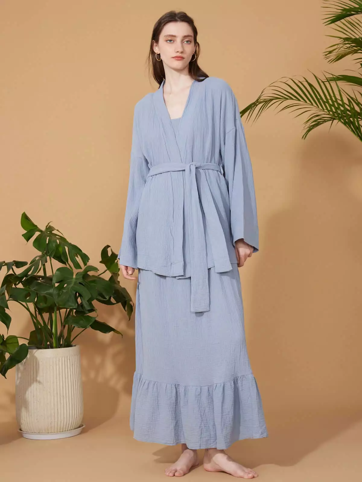 Double Gauze Cotton Robe and Dress Pajama Set