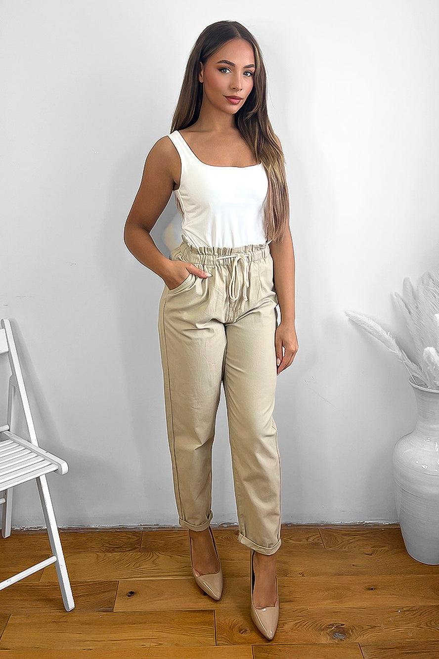 Elastic Drawstring Waist Cotton Slacks