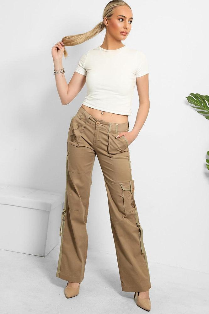 Embroidered Sequinned Detail Cargo Trousers