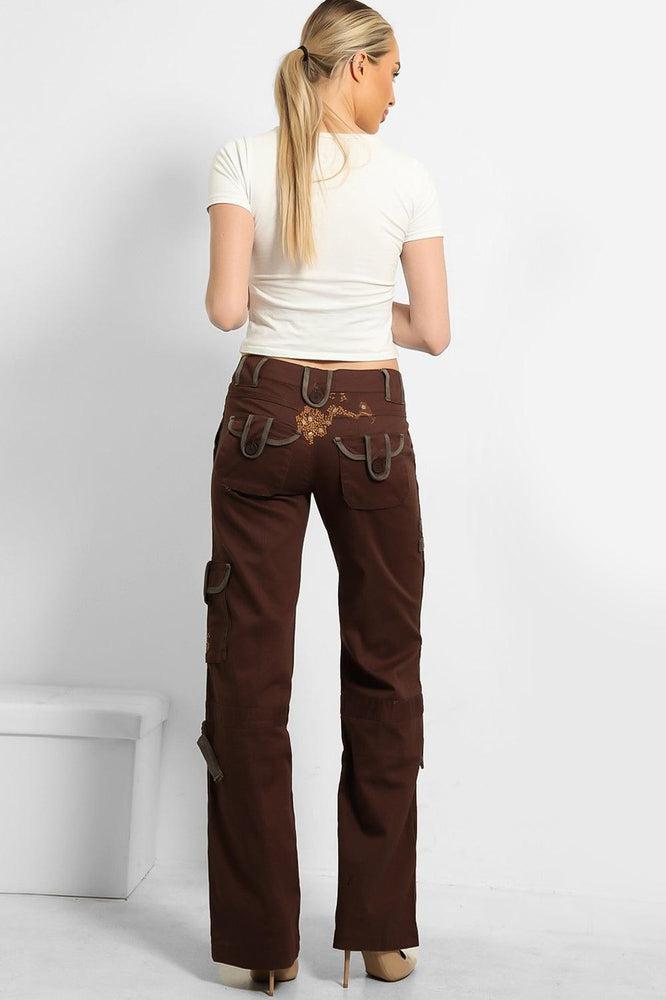 Embroidered Sequinned Detail Cargo Trousers