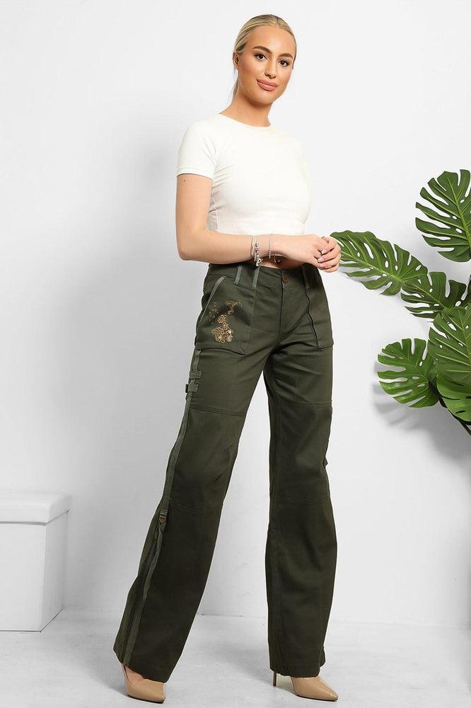 Embroidered Sequinned Detail Cargo Trousers