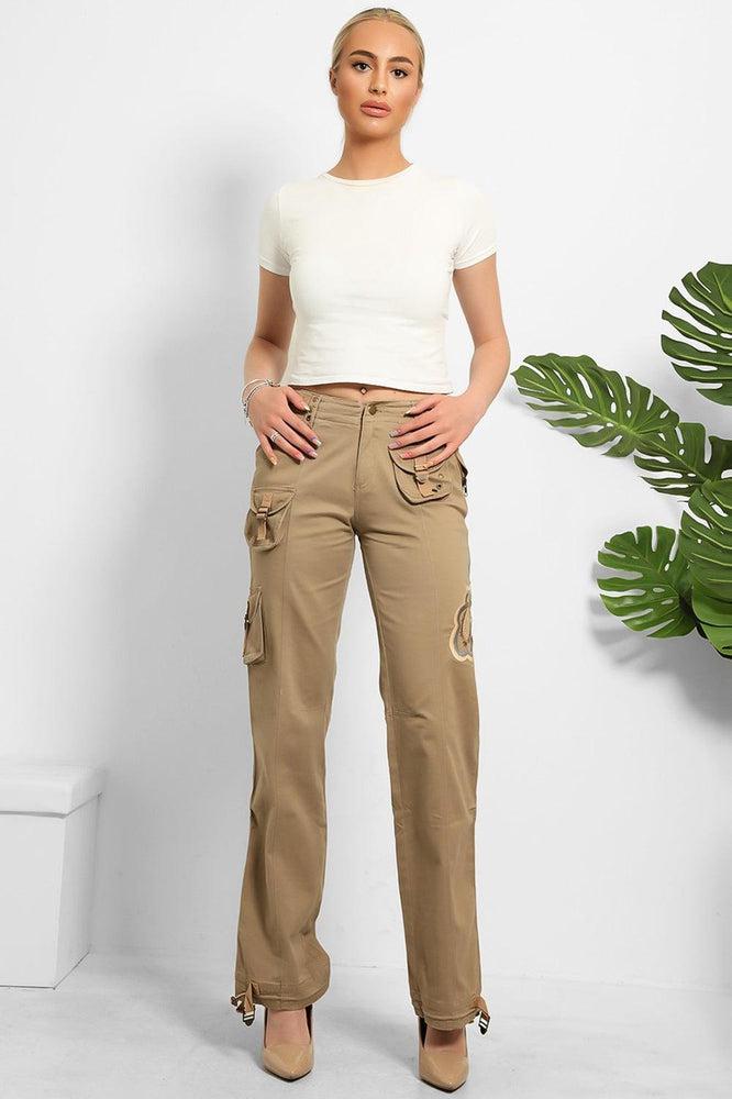 Floral Embroidery To Side Cargo Trousers