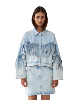 Fringed Denim Jacket Soft Sky